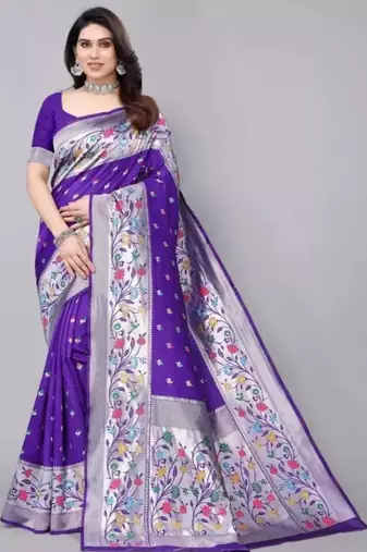 Blue silk blend zari woven saree