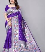 Blue silk blend zari woven saree