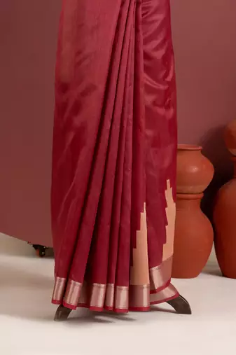 maroon kalamkari elephant print khadi raw silk saree