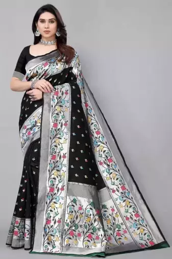 Black silk blend zari woven saree