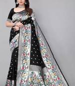Black silk blend zari woven saree