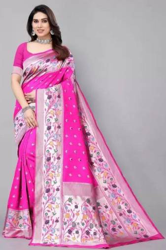 Magenta silk blend zari woven saree