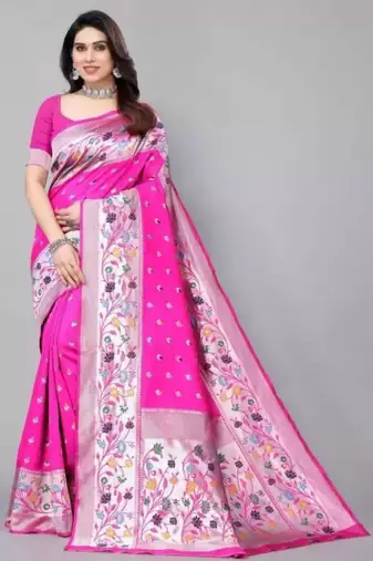 Magenta silk blend zari woven saree