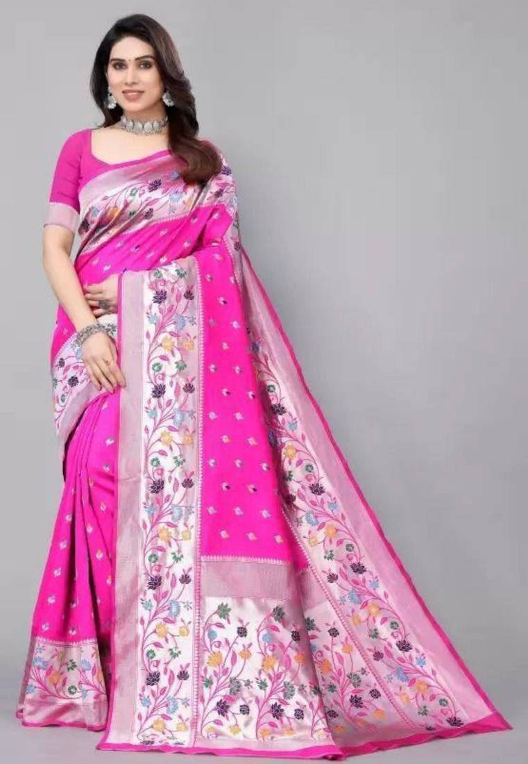 Magenta silk blend zari woven saree