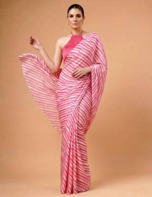 Pink satin printed saree 1