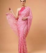 Pink satin printed saree