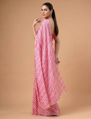 Pink satin printed saree 3