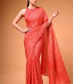 Red satin printed saree