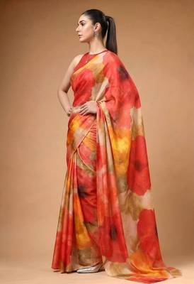 Multicolor satin printed saree 2