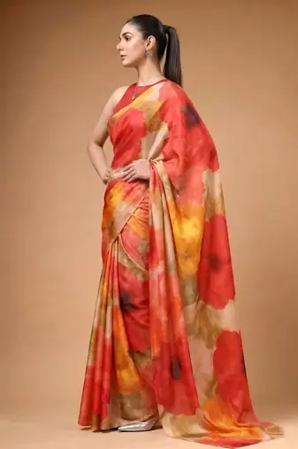 Multicolor satin printed saree