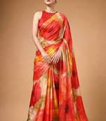 Multicolor satin printed saree