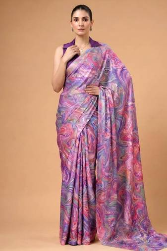 Multicolor satin printed saree