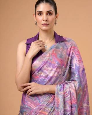 Multicolor satin printed saree 3
