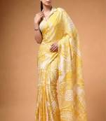 Yellow satin printed saree