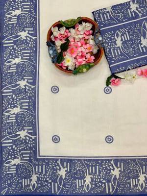 White cotton poly printed saree 4