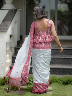 White cotton poly printed saree 2