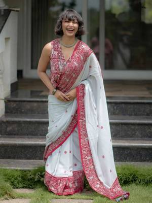 White cotton poly printed saree 3