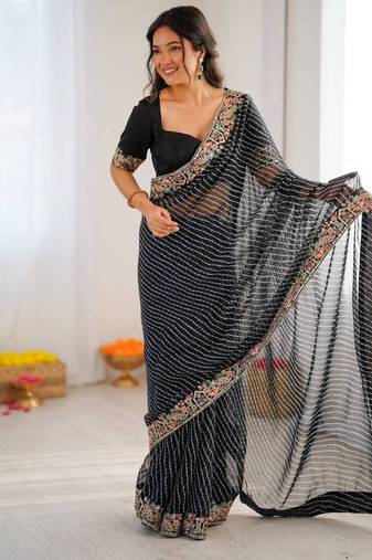 Black georgette printed saree