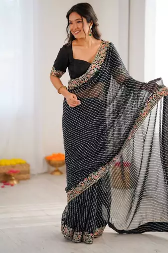 Black georgette printed saree