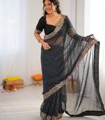 Black georgette printed saree