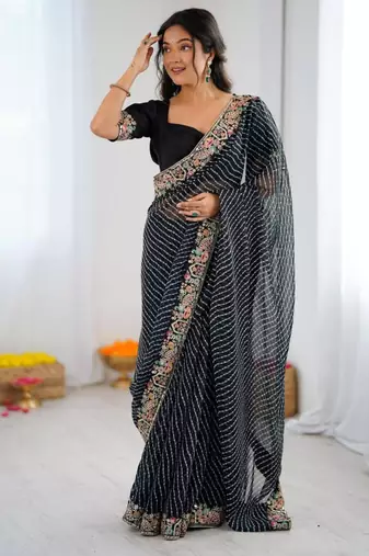 Black georgette printed saree