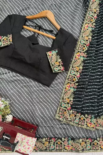 Black georgette printed saree