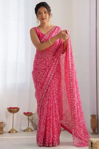 Pink georgette printed saree