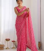 Pink georgette printed saree