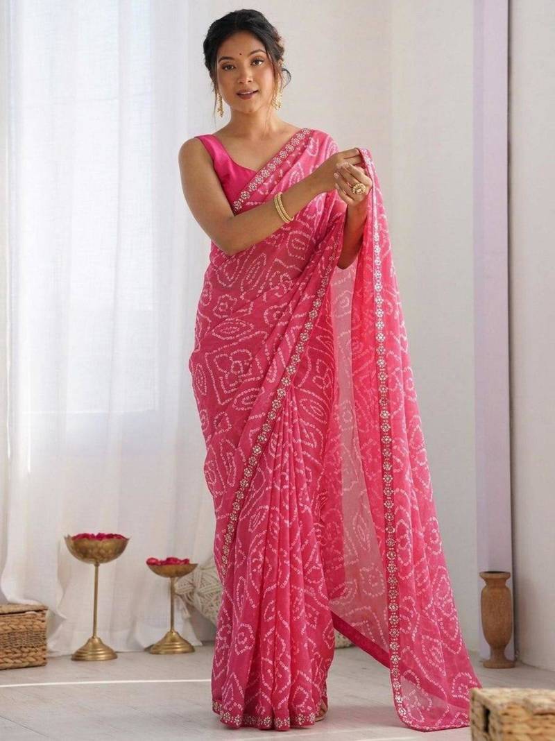 Pink georgette printed saree