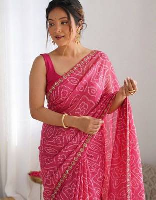 Pink georgette printed saree 2
