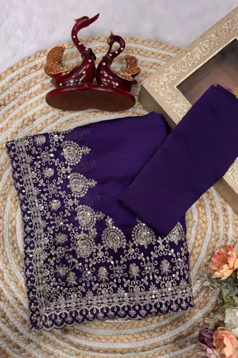 Purple silk blend embroidered saree