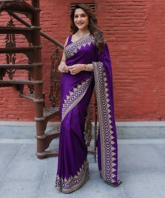 Purple silk blend embroidered saree 3