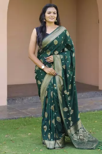 Green silk blend zari woven saree