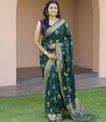 Green silk blend zari woven saree
