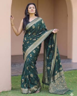 Green silk blend zari woven saree 2