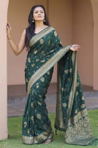 Green silk blend zari woven saree