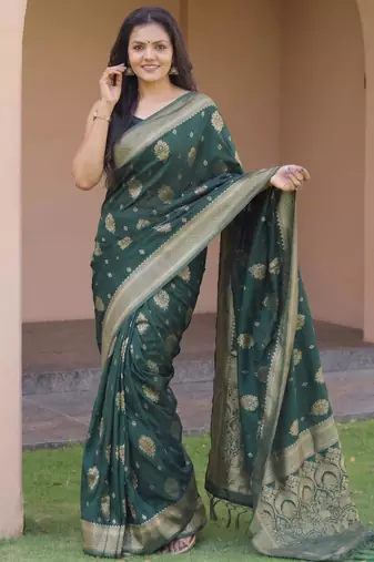 Green silk blend zari woven saree