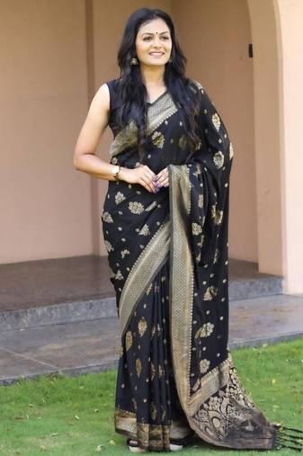 Black silk blend zari woven saree
