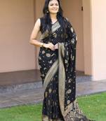 Black silk blend zari woven saree
