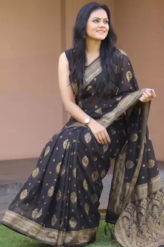 Black silk blend zari woven saree