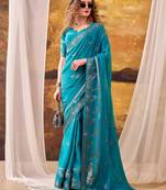 Teal crepe printed saree