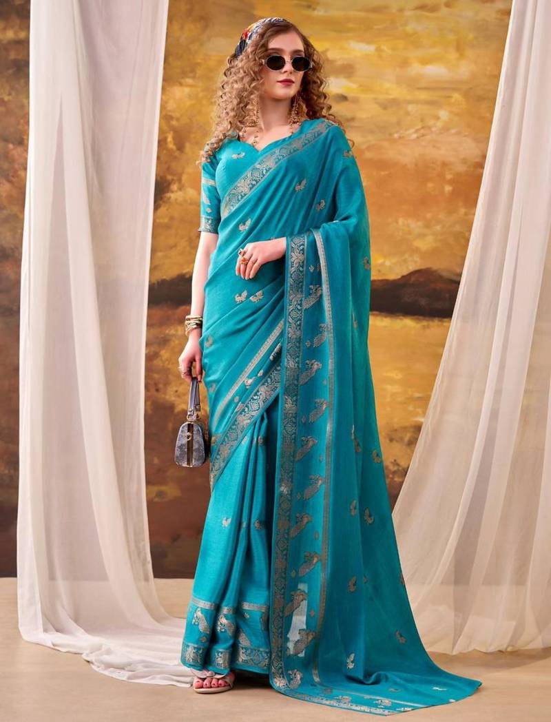 Teal crepe printed saree