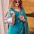 Teal crepe printed saree