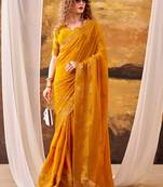 Yellow crepe printed saree