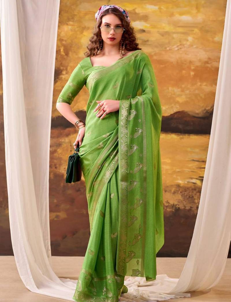 Parrot green crepe printed