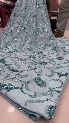 Sky blue net embroidered saree 3