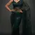 Dark green net embroidered saree