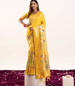 Yellow silk blend zari woven saree