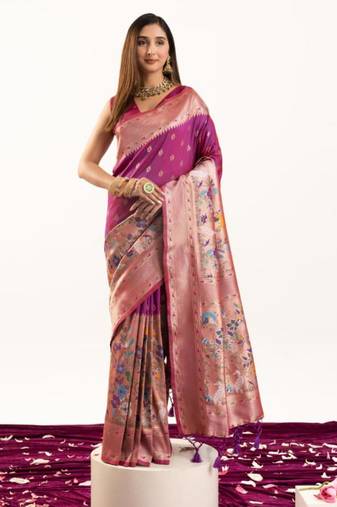 Magenta silk blend zari woven saree