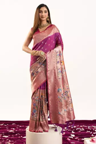 Magenta silk blend zari woven saree